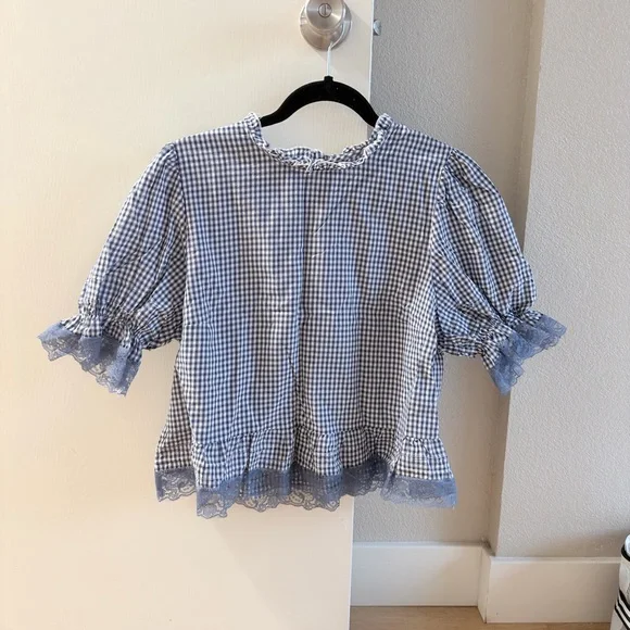 Boutique Blue checkered lace blouse - Picture 5 of 7